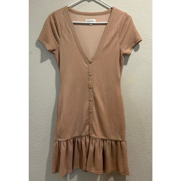 Privacy Please Beige Pink Ribbed Button Front Drop Waist Mini Dress Size XS - Picture 1 of 5